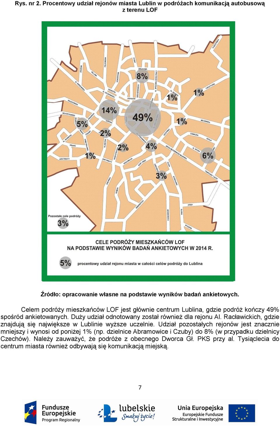 Racławickich, gdzie znajdują się największe w Lublinie wyższe uczelnie. Udział pozostałych rejonów jest znacznie mniejszy i wynosi od poniżej 1% (np.