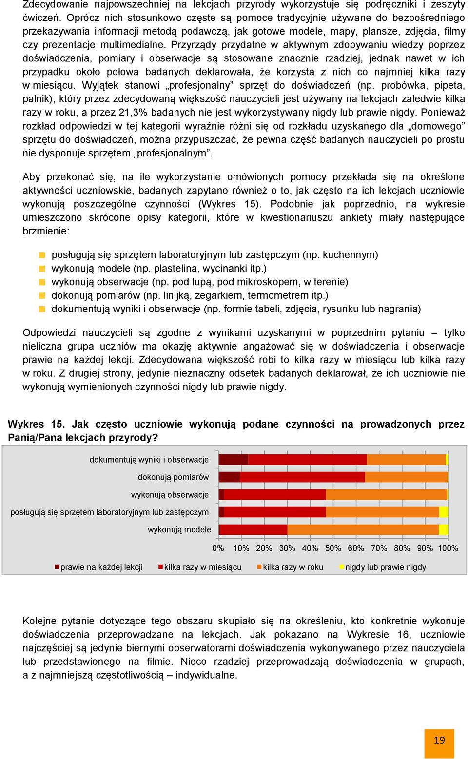 Przyrządy przydatne w aktywnym zdobywaniu wiedzy poprzez doświadczenia, pomiary i obserwacje są stosowane znacznie rzadziej, jednak nawet w ich przypadku około połowa badanych deklarowała, że