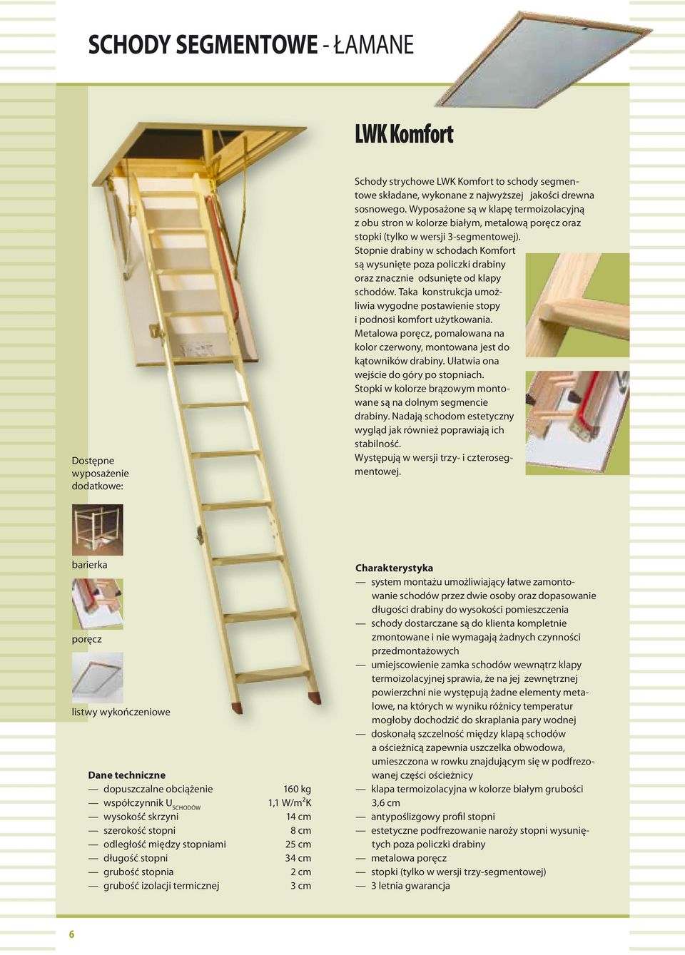 Stopnie drabiny w schodach Komfort są wysunięte poza policzki drabiny oraz znacznie odsunięte od klapy schodów. Taka konstrukcja umożliwia wygodne postawienie stopy i podnosi komfort użytkowania.