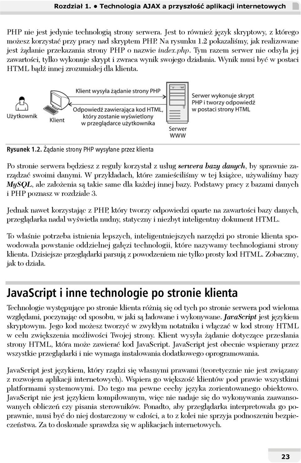 Tym razem serwer nie odsyła jej zawartości, tylko wykonuje skrypt i zwraca wynik swojego działania. Wynik musi być w postaci HTML bądź innej zrozumiałej dla klienta. Rysunek 1.2.