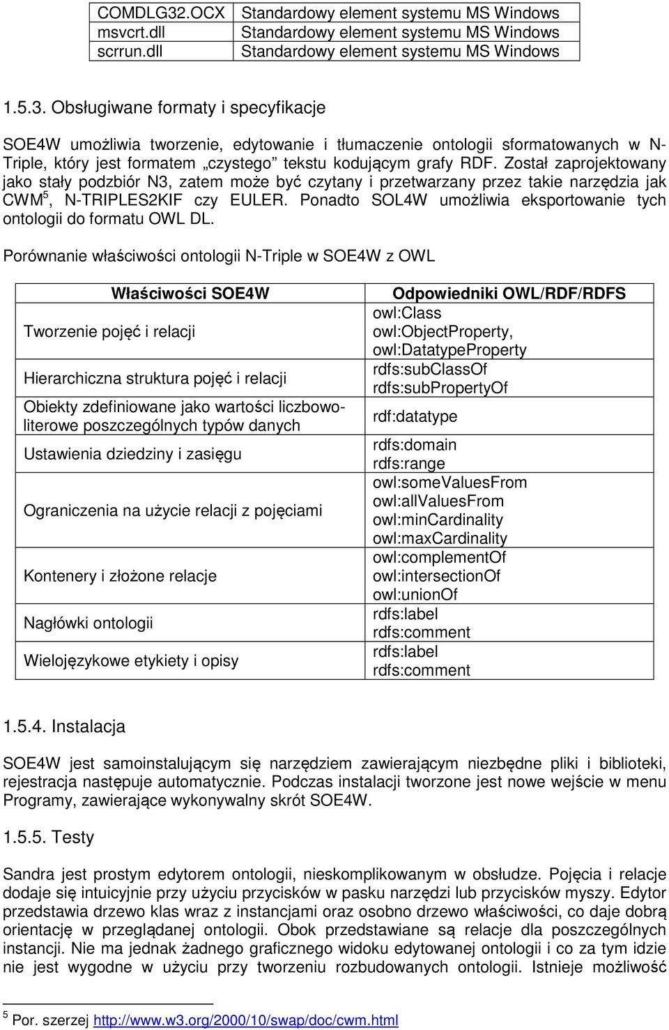 Ponadto SOL4W umożliwia eksportowanie tych ontologii do formatu OWL DL.