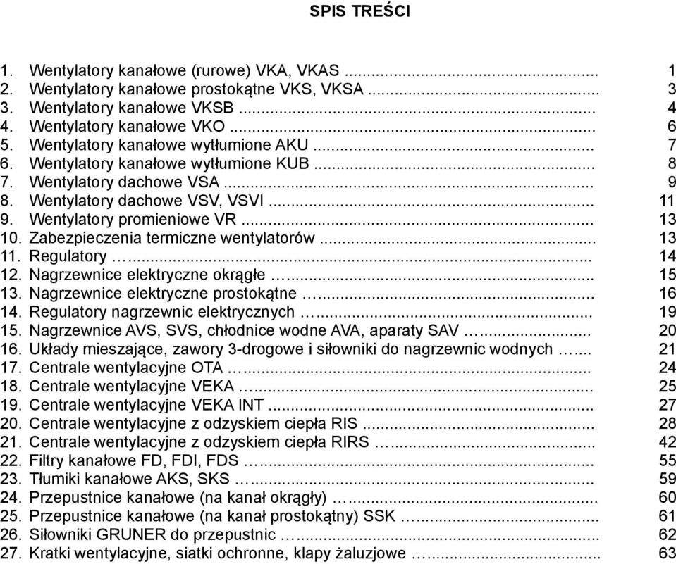 Zabezpieczenia termiczne wentylatorów... 13 11. Regulatory... 14 12. Nagrzewnice elektryczne okrągłe... 15 13. Nagrzewnice elektryczne prostokątne... 16 14. Regulatory nagrzewnic elektrycznych... 19 15.