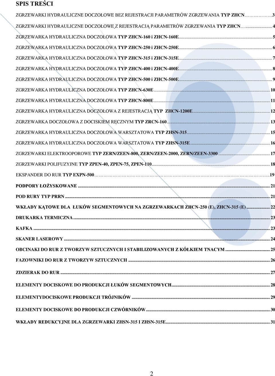 .. 7 ZGRZEWARKA HYDRAULICZNA DOCZOŁOWA TYP ZHCN-400 i ZHCN-400E... 8 ZGRZEWARKA HYDRAULICZNA DOCZOŁOWA TYP ZHCN-500 i ZHCN-500E... 9 ZGRZEWARKA HYDRAULICZNA DOCZOŁOWA TYP ZHCN-630E.
