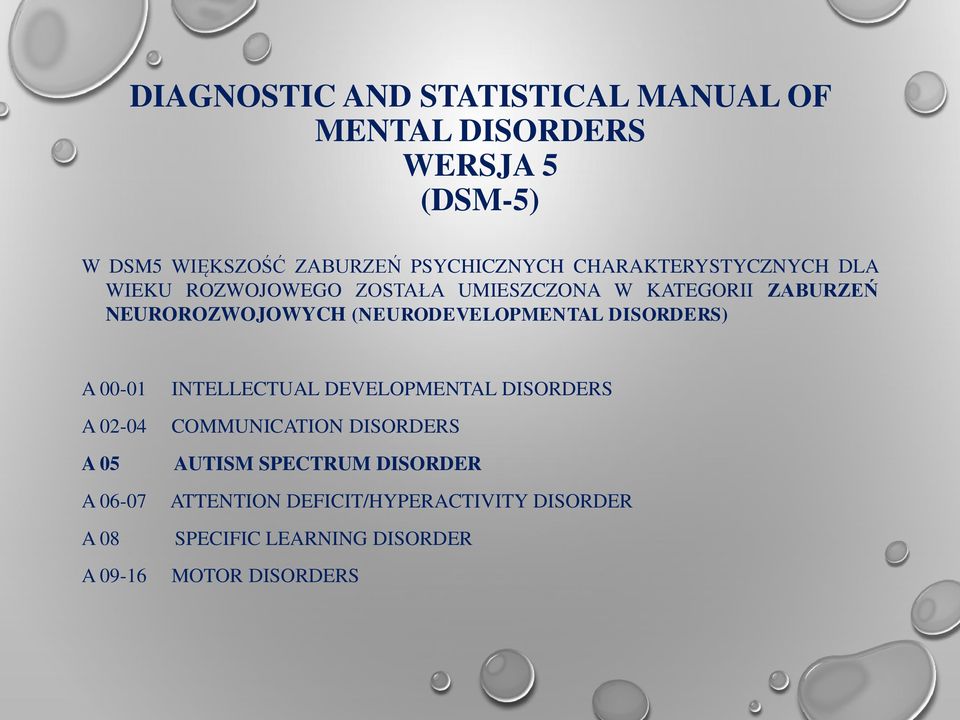 (NEURODEVELOPMENTAL DISORDERS) A 00-01 A 02-04 A 05 A 06-07 A 08 A 09-16 INTELLECTUAL DEVELOPMENTAL DISORDERS