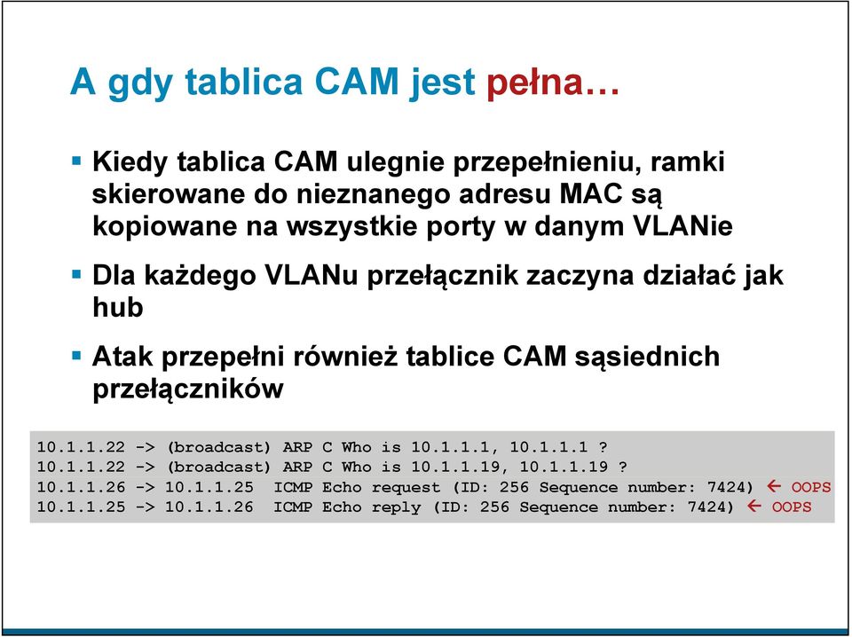 przełączników 10.1.1.22 -> (broadcast) ARP C Who is 10.1.1.1, 10.1.1.1? 10.1.1.22 -> (broadcast) ARP C Who is 10.1.1.19, 10.1.1.19? 10.1.1.26 -> 10.