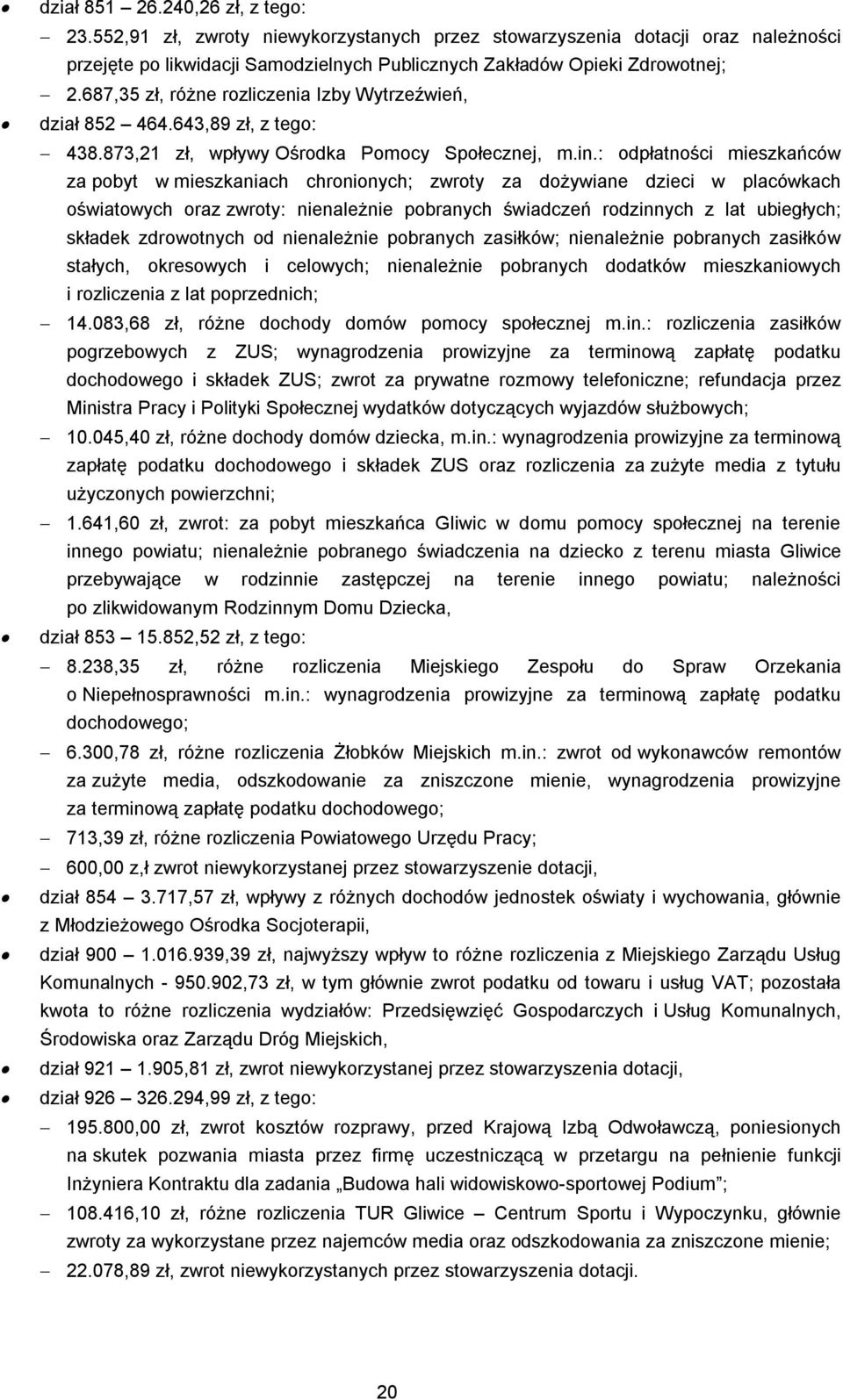 : odpłatności mieszkańców za pobyt w mieszkaniach chronionych; zwroty za dożywiane dzieci w placówkach oświatowych oraz zwroty: nienależnie pobranych świadczeń rodzinnych z lat ubiegłych; składek