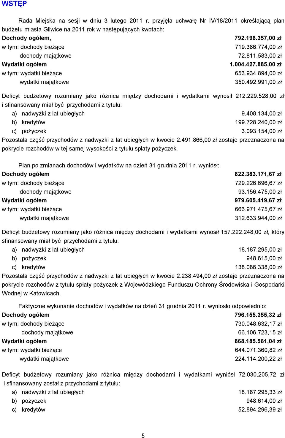 991,00 zł Deficyt budżetowy rozumiany jako różnica między dochodami i wydatkami wynosił 212.229.528,00 zł i sfinansowany miał być przychodami z tytułu: a) nadwyżki z lat ubiegłych 9.408.