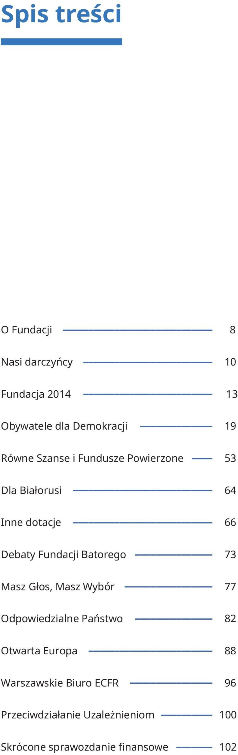 Batorego 73 Masz Głos, Masz Wybór 77 Odpowiedzialne Państwo 82 Otwarta Europa 88