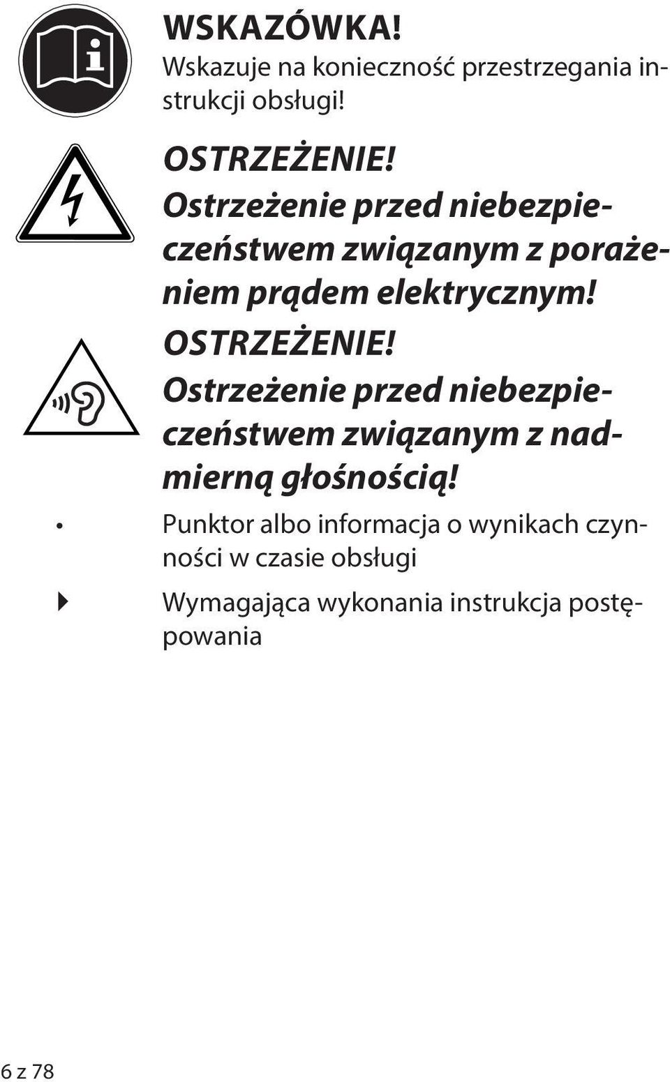 OSTRZEŻENIE! Ostrzeżenie przed niebezpieczeństwem związanym z nadmierną głośnością!