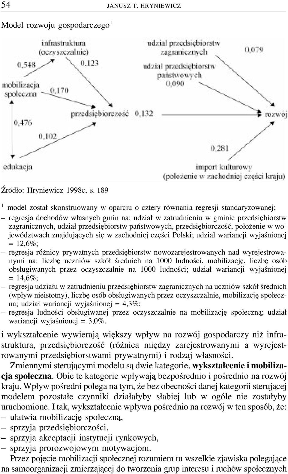 przedsiębiorstw państwowych, przedsiębiorczość, położenie w województwach znajdujących się w zachodniej części Polski; udział wariancji wyjaśnionej = 12,6%; regresja różnicy prywatnych