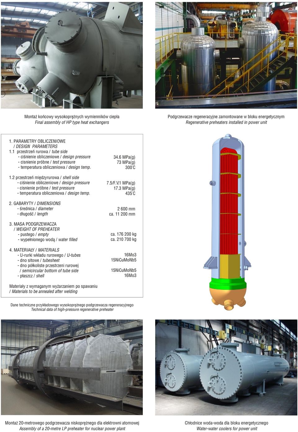 1.2 przestrzeñ miêdzyrurowa / shell side - ciœnienie obliczeniowe / design pressure - cisnienie próbne / test pressure - temperatura obliczeniowa / design temp. 2.