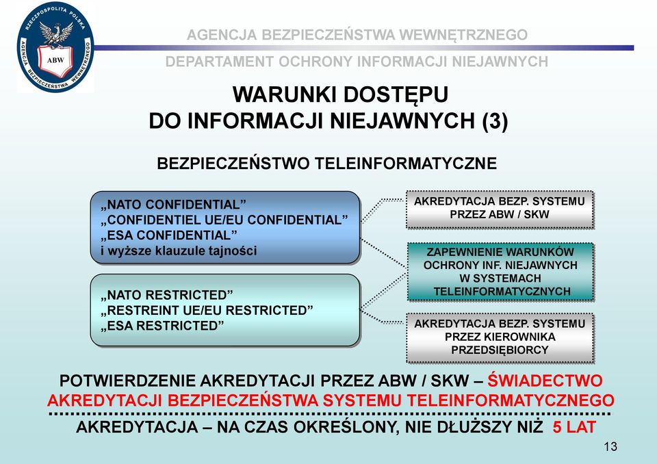 SYSTEMU PRZEZ ABW / SKW ZAPEWNIENIE WARUNKÓW OCHRONY INF. NIEJAWNYCH W SYSTEMACH TELEINFORMATYCZNYCH AKREDYTACJA BEZP.