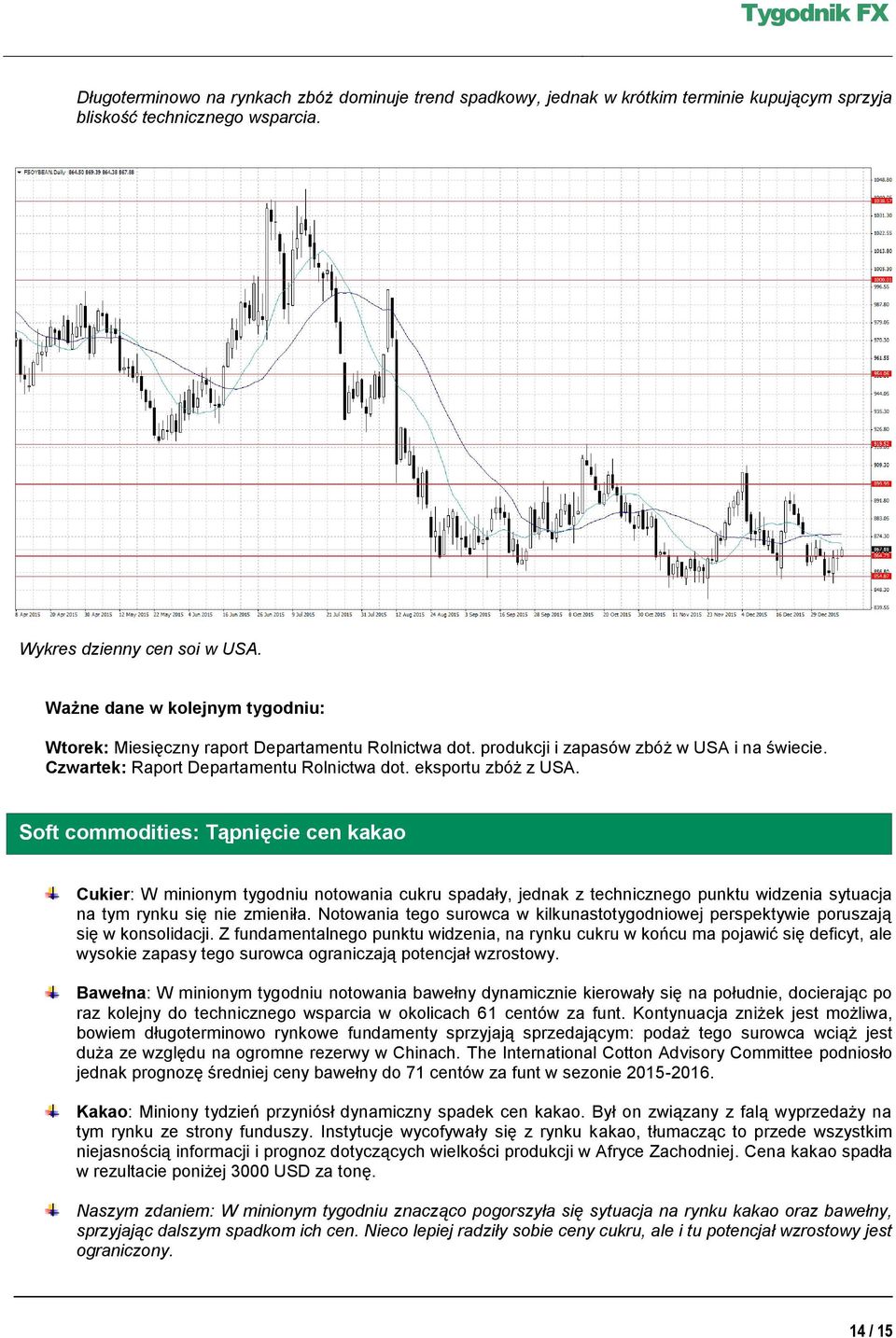 Soft commodities: Tąpnięcie cen kakao Cukier: W minionym tygodniu notowania cukru spadały, jednak z technicznego punktu widzenia sytuacja na tym rynku się nie zmieniła.