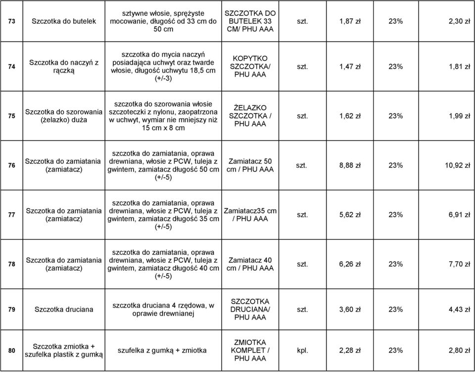 1,47 zł 23% 1,81 zł rączką włosie, długość uchwytu 18,5 cm PHU AAA (+/-3) szczotka do szorowania włosie ŻELAZKO Szczotka do szorowania szczoteczki z nylonu, zaopatrzona 75 SZCZOTKA / szt.