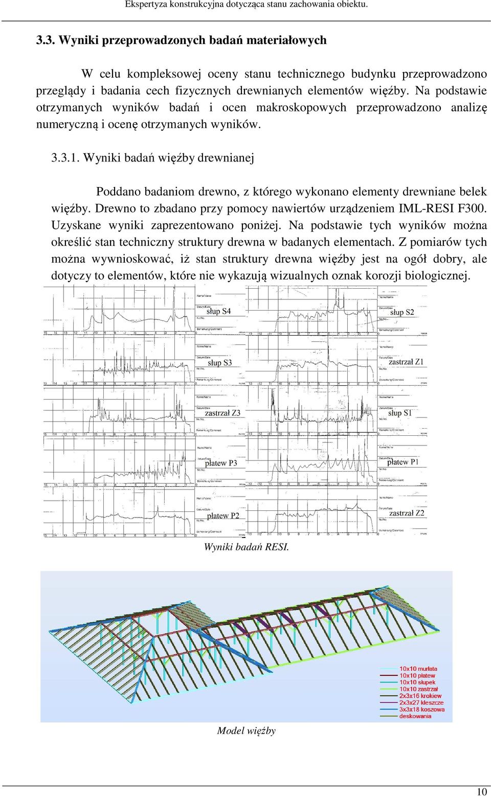 Wyniki badań więźby drewnianej Poddano badaniom drewno, z którego wykonano elementy drewniane belek więźby. Drewno to zbadano przy pomocy nawiertów urządzeniem IML-RESI F300.