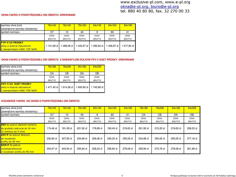 -DREWNIANE wymiary okna [cm] 78x186 78x206 94x186 94x206 symbol rozmiaru CA CB DA DB FDY-V U3 DUET PROSKY CENA CENA CENA CENA okno w kolorze naturalnym 1 471,45 zł 1 614,38 zł 1 600,60 zł 1 742,66 zł