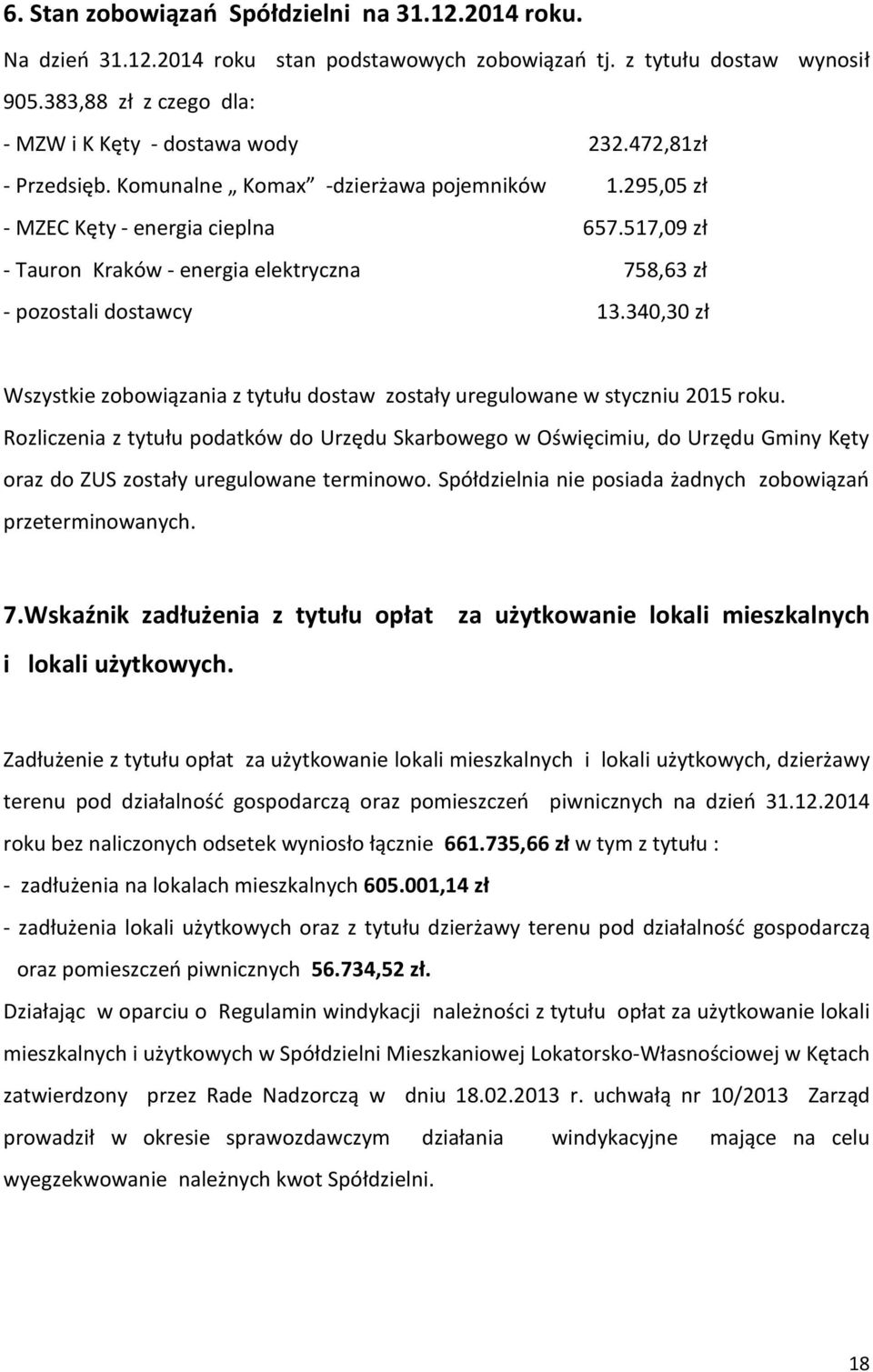 340,30 zł Wszystkie zobowiązania z tytułu dostaw zostały uregulowane w styczniu 2015 roku.