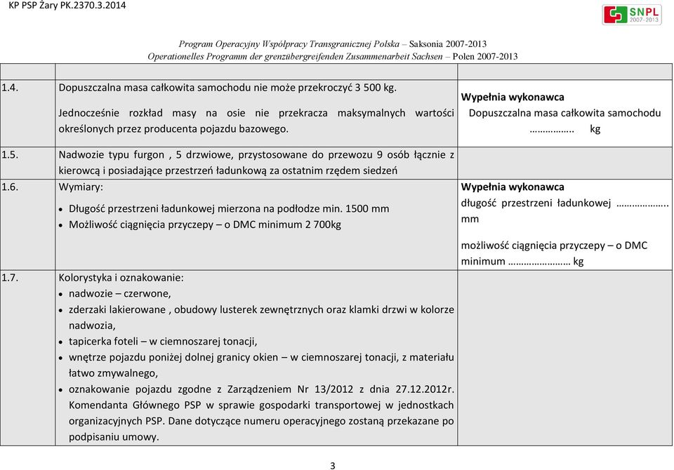 Nadwozie typu furgon, 5 drzwiowe, przystosowane do przewozu 9 osób łącznie z kierowcą i posiadające przestrzeń ładunkową za ostatnim rzędem siedzeń 1.6.