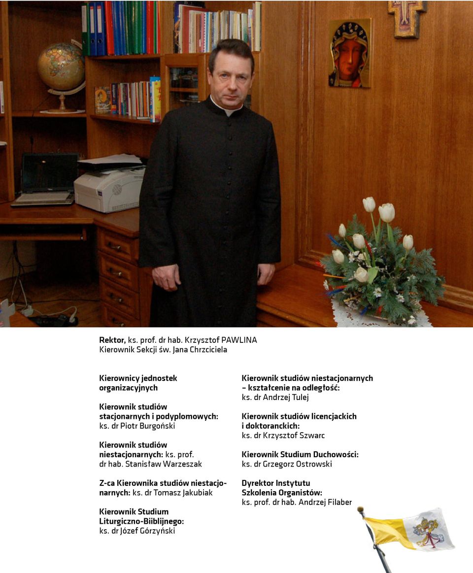 dr hab. Stanisław Warzeszak Z-ca Kierownika studiów niestacjonarnych: ks. dr Tomasz Jakubiak Kierownik Studium Liturgiczno-Biiblijnego: ks.