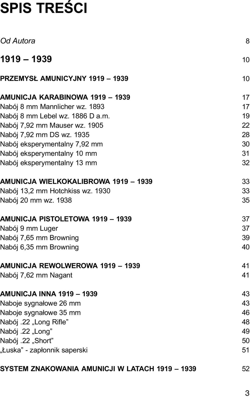 1938 AMUNICJA PISTOLETOWA 1919 1939 Nabój 9 mm Luger Nabój 7,65 mm Browning Nabój 6,35 mm Browning AMUNICJA REWOLWEROWA 1919 1939 Nabój 7,62 mm Nagant AMUNICJA INNA 1919 1939 Naboje sygna³owe 26 mm