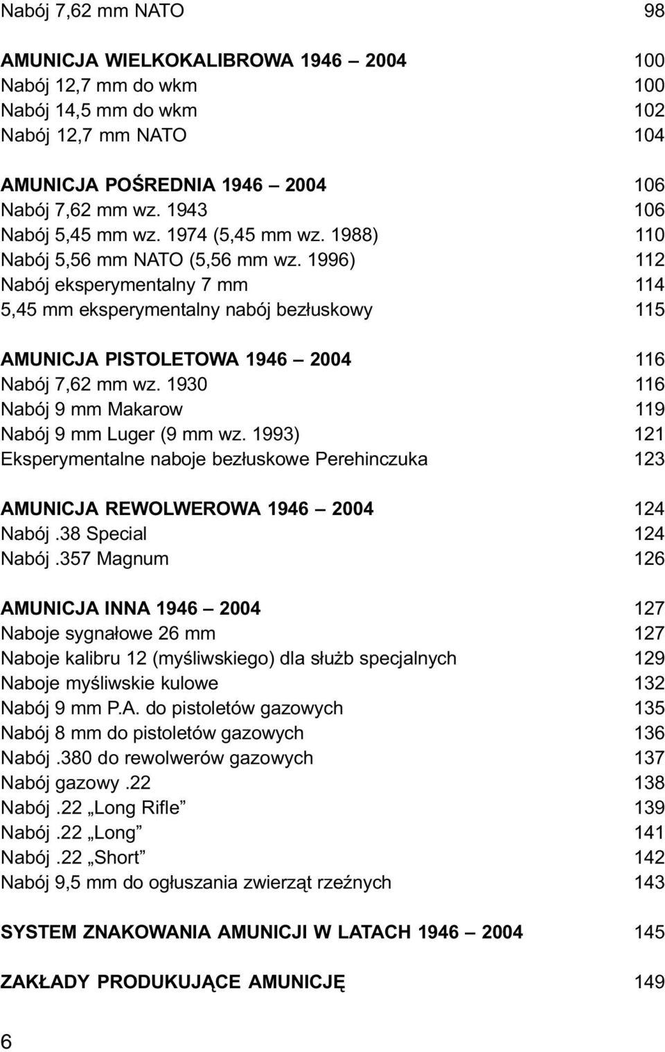 1930 Nabój 9 mm Makarow Nabój 9 mm Luger (9 mm wz. 1993) Eksperymentalne naboje bez³uskowe Perehinczuka AMUNICJA REWOLWEROWA 1946 2004 Nabój.38 Special Nabój.