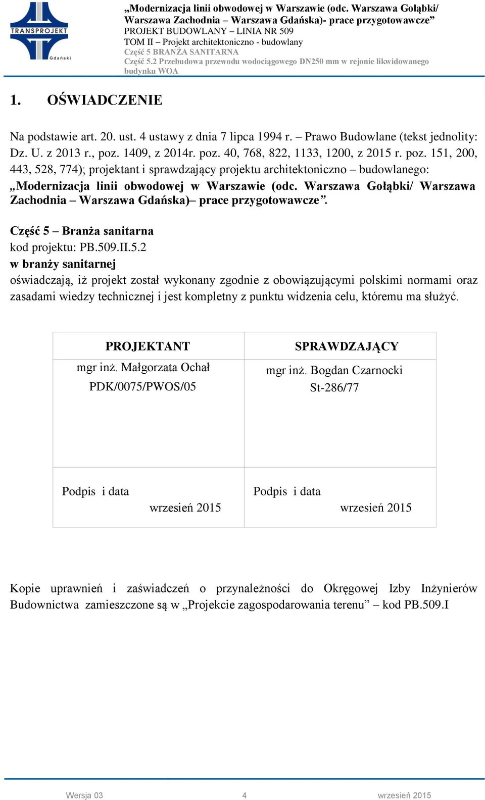 Warszawa Gołąbki/ Warszawa Zachodnia Warszawa Gdańska) prace przygotowawcze. Część 5 