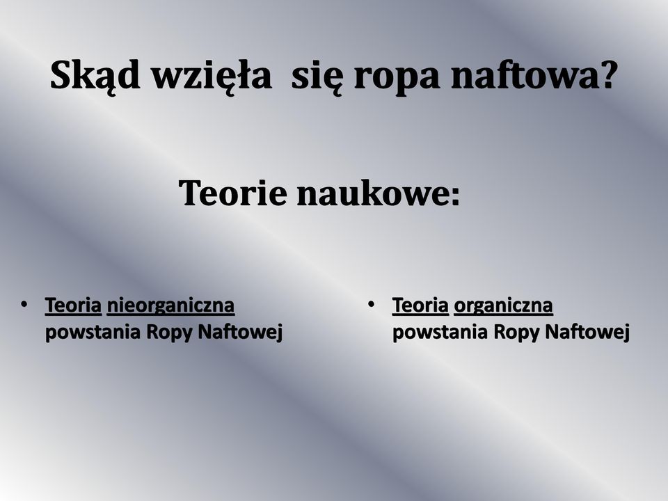 nieorganiczna powstania Ropy