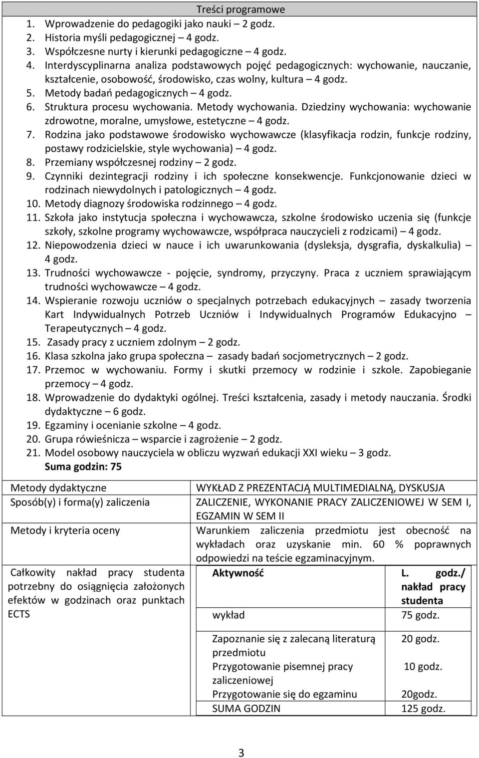 godz. 4. Interdyscyplinarna analiza podstawowych pojęć pedagogicznych: wychowanie, nauczanie, kształcenie, osobowość, środowisko, czas wolny, kultura 4 godz. 5. Metody badań pedagogicznych 4 godz. 6.