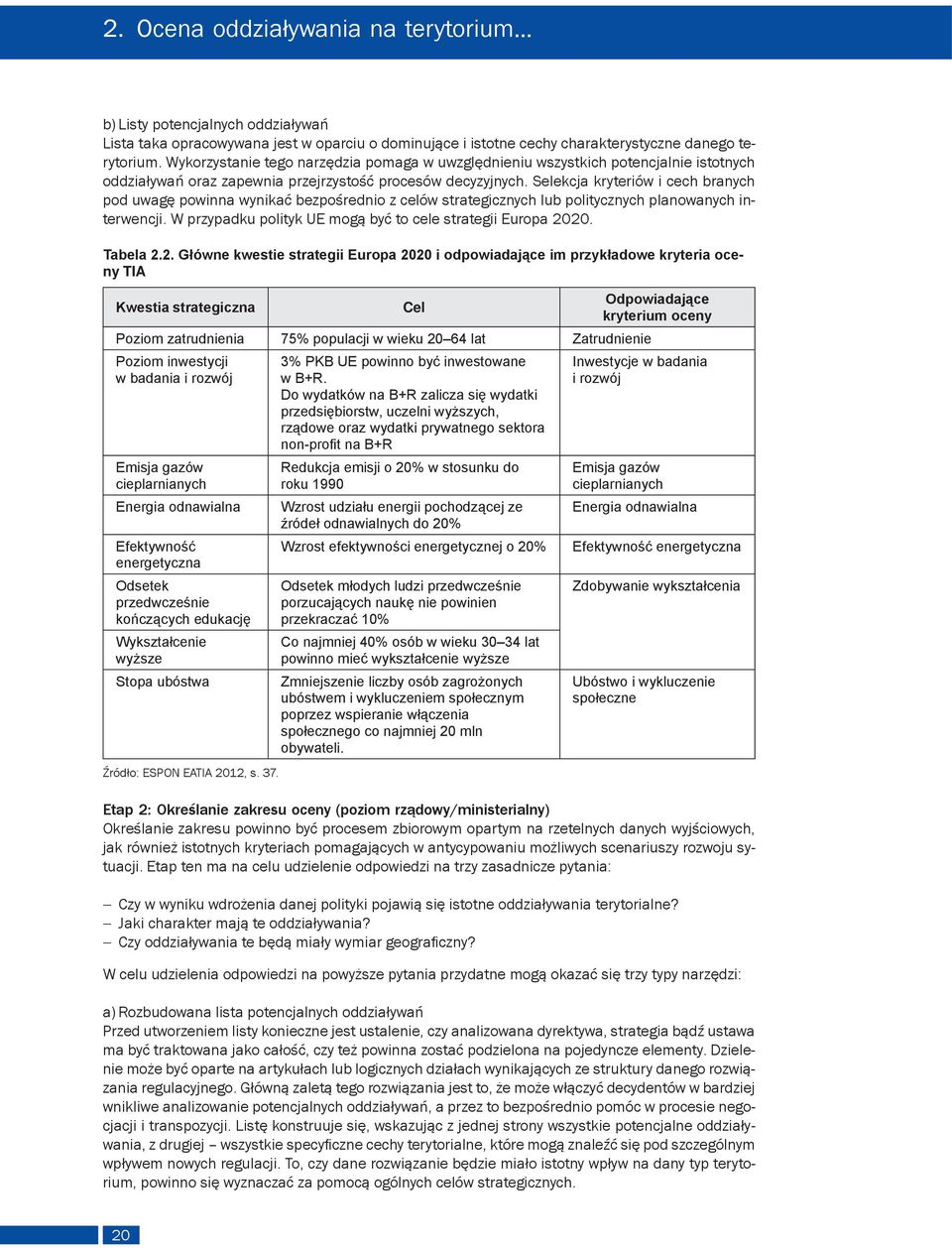 Selekcja kryteriów i cech branych pod uwagę powinna wynikać bezpośrednio z celów strategicznych lub politycznych planowanych interwencji. W przypadku polityk UE mogą być to cele strategii Europa 2020.