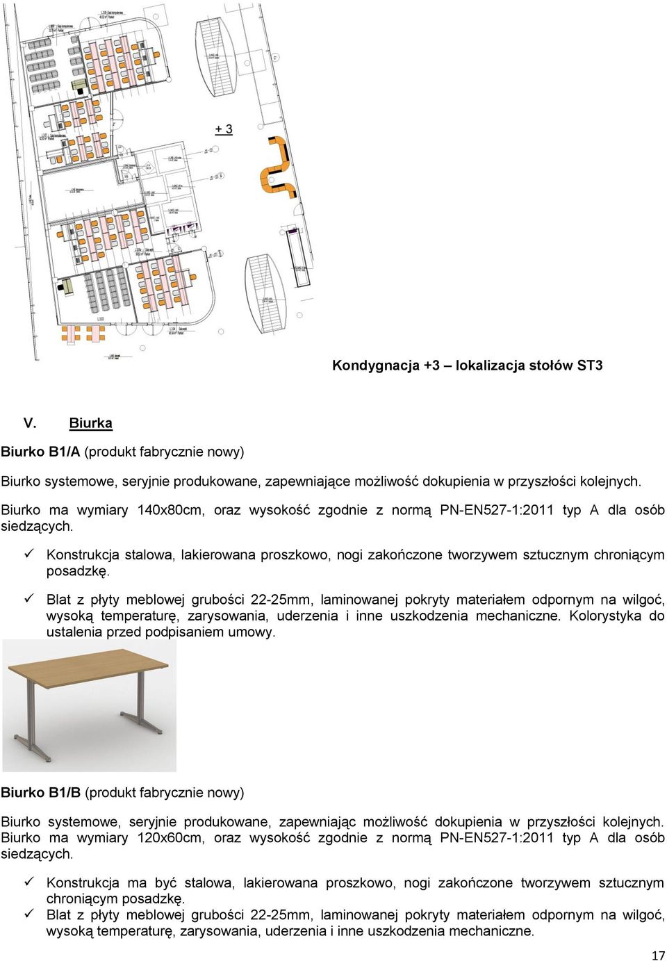 Konstrukcja stalowa, lakierowana proszkowo, nogi zakończone tworzywem sztucznym chroniącym posadzkę.