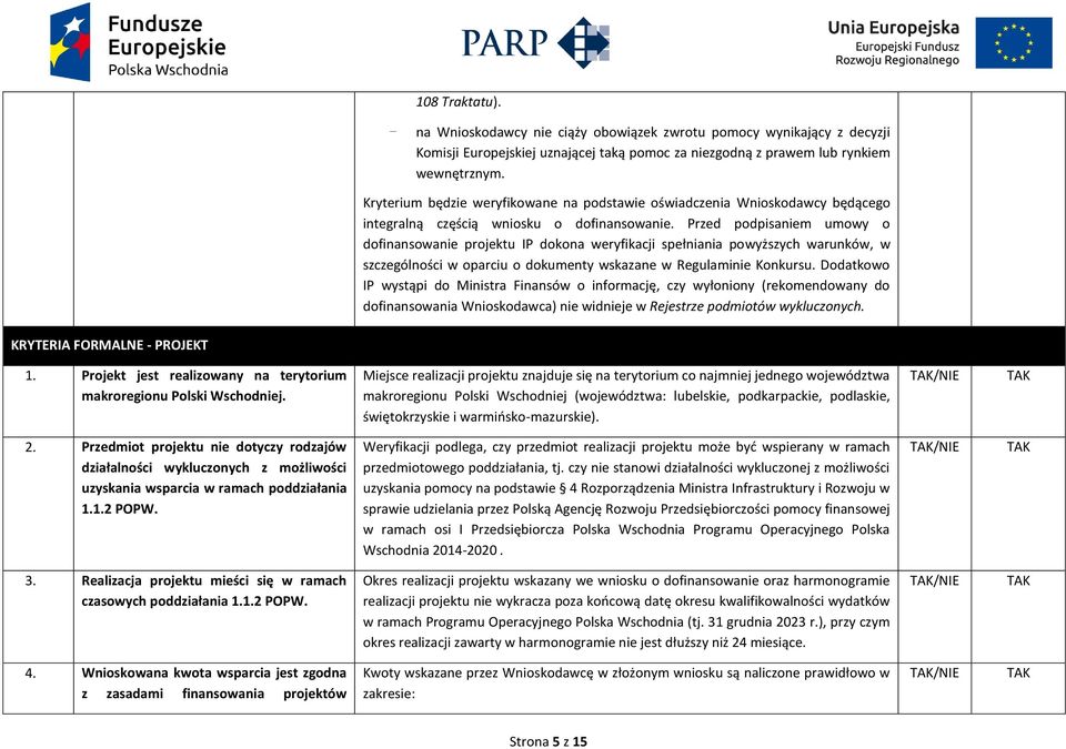 Przed podpisaniem umowy o dofinansowanie projektu IP dokona weryfikacji spełniania powyższych warunków, w szczególności w oparciu o dokumenty wskazane w Regulaminie Konkursu.