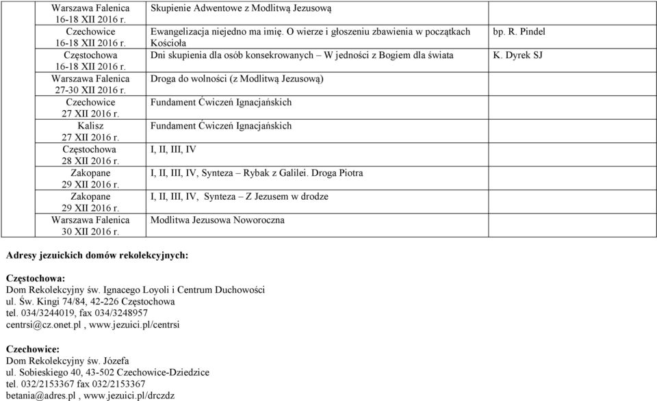 O wierze i głoszeniu zbawienia w początkach Kościoła Dni skupienia dla osób konsekrowanych W jedności z Bogiem dla świata Droga do wolności (z Modlitwą Jezusową) I, II, III, IV I, II, III, IV,