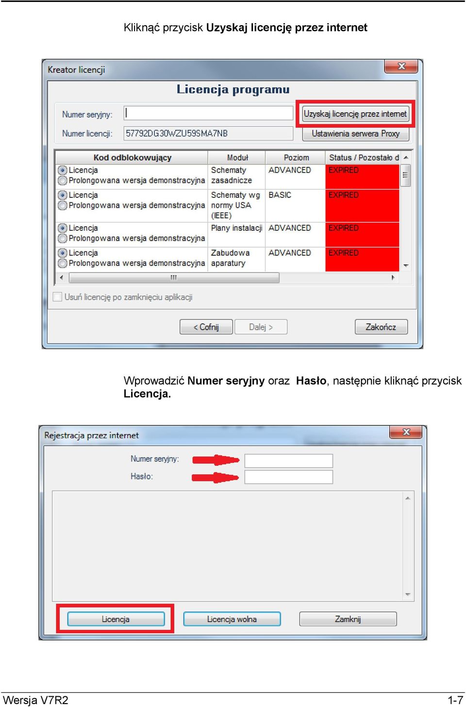 seryjny oraz Hasło, następnie