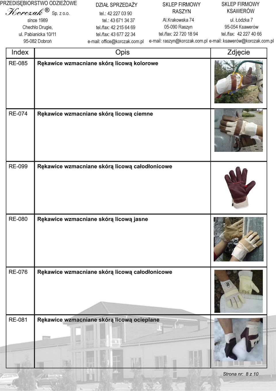 080 Rękawice wzmacniane skórą licową jasne RE 076 Rękawice wzmacniane skórą