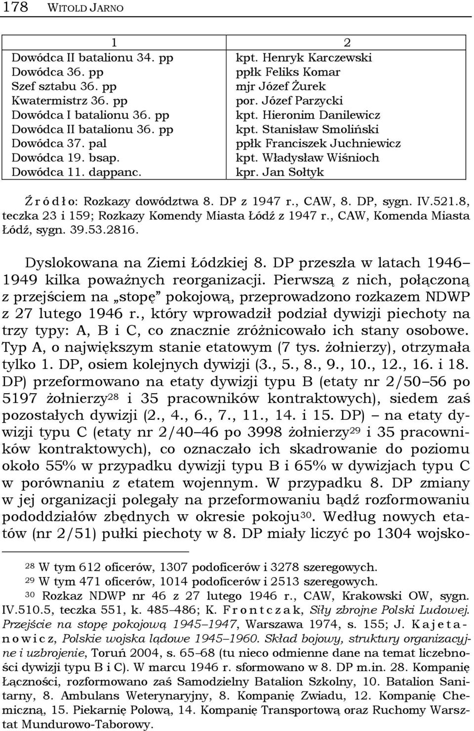 Jan Sołtyk Ź r ó d ł o: Rozkazy dowództwa 8. DP z 1947 r., CAW, 8. DP, sygn. IV.521.8, teczka 23 i 159; Rozkazy Komendy Miasta Łódź z 1947 r., CAW, Komenda Miasta Łódź, sygn. 39.53.2816.