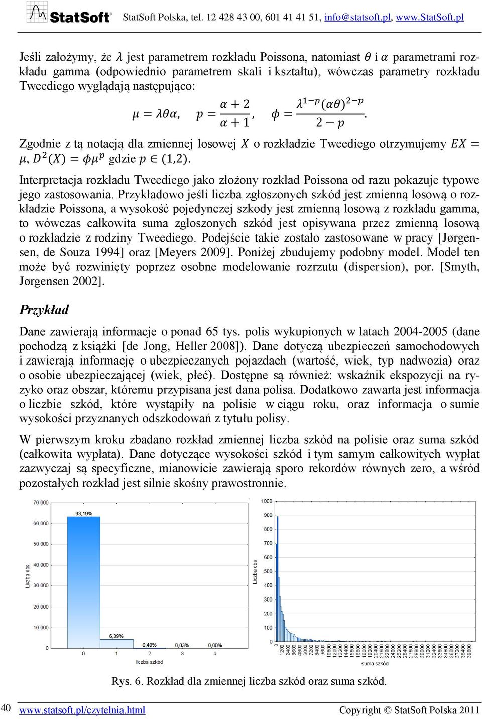 Przykładowo jeśli liczba zgłoszonych szkód jest zmienną losową o rozkładzie Poissona, a wysokość pojedynczej szkody jest zmienną losową z rozkładu gamma, to wówczas całkowita suma zgłoszonych szkód