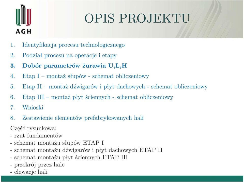 Etap III montaż płyt ściennych - schemat obliczeniowy 7. Wnioski 8.