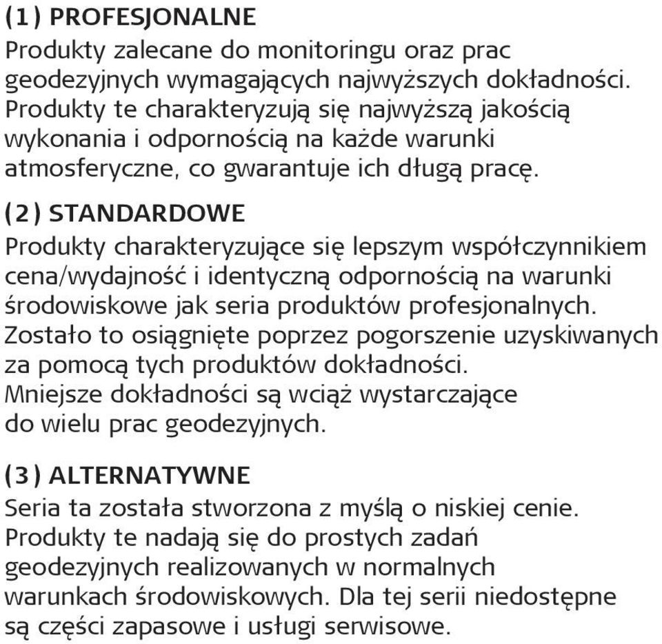 (2) STANDARDOWE Produkty charakteryzuj¹ce siê lepszym wspó³czynnikiem cena/wydajnośæ i identyczn¹ odporności¹ na warunki środowiskowe jak seria produktów profesjonalnych.