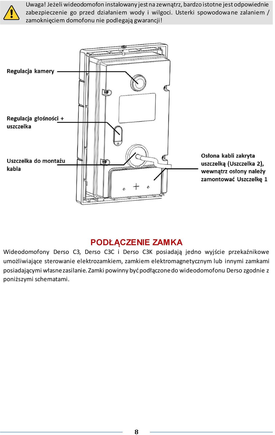 Usterki spowodowane zalaniem / zamoknięciem domofonu nie podlegają gwarancji!