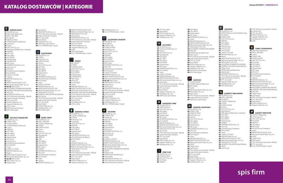 z o.o. 44 Maxim 46 MERX TEAM POLSKA SP. Z O.O. 48 Mid Ocean Brands Polska Sp. z o.o. 59, 61, 63 MIO GUSTO 50 MUGSERWIS CERAMIKA REKLAMOWA 50 NOWATEX- REKLAMA Monika Bobińska 53 PACK ART 56 SENATOR POLSKA Sp.