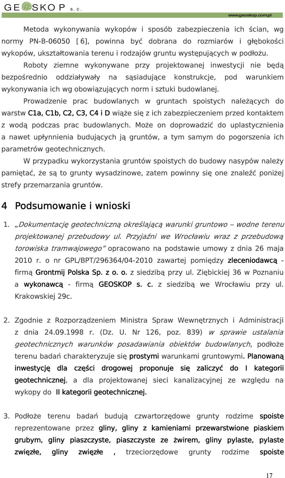 występujących w podłożu.