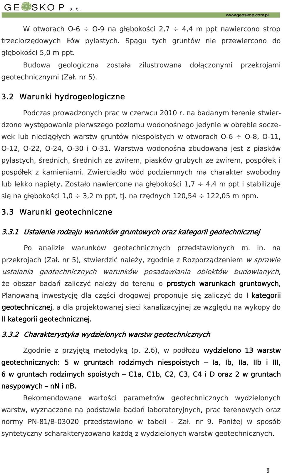 2 Warunki hydrogeologiczne Podczas prowadzonych prac w czerwcu 2010 r.