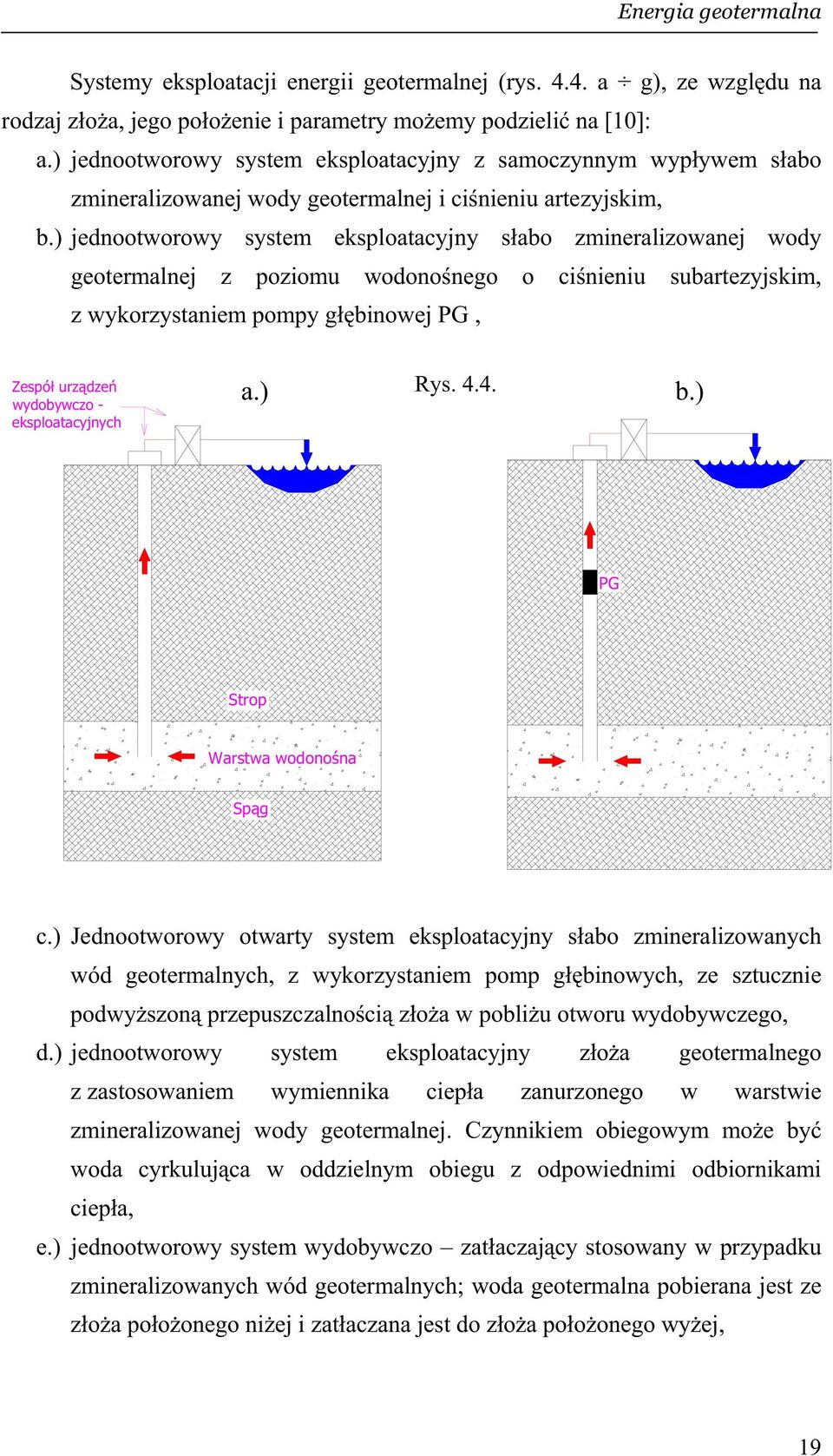 ) jednootworowy system eksploatacyjny s abo zmineralizowanej wody geotermalnej z poziomu wodono nego o ci nieniu subartezyjskim, z wykorzystaniem pompy g binowej PG, Zespó urz dze wydobywczo -