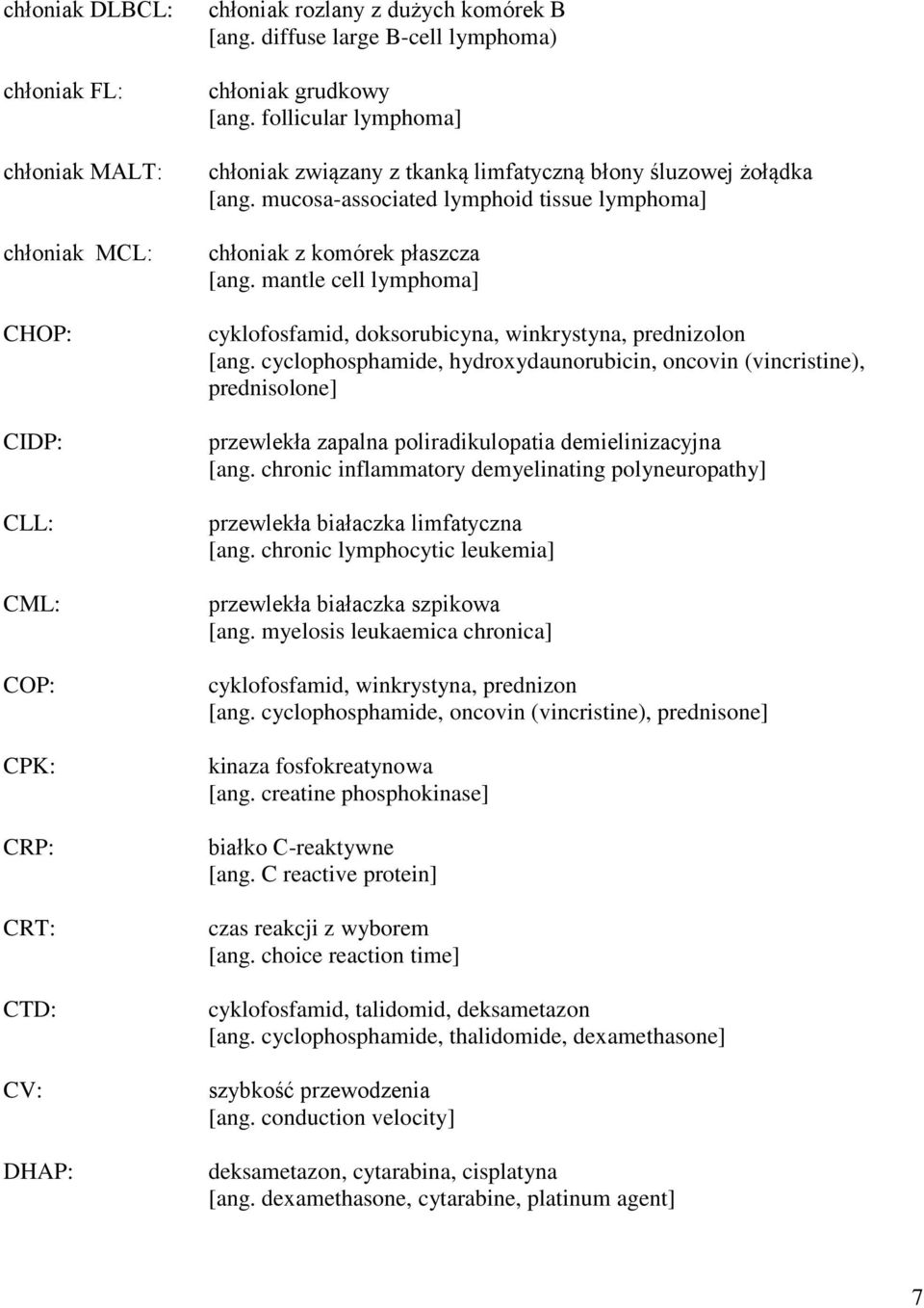 mucosa-associated lymphoid tissue lymphoma] chłoniak z komórek płaszcza [ang. mantle cell lymphoma] cyklofosfamid, doksorubicyna, winkrystyna, prednizolon [ang.