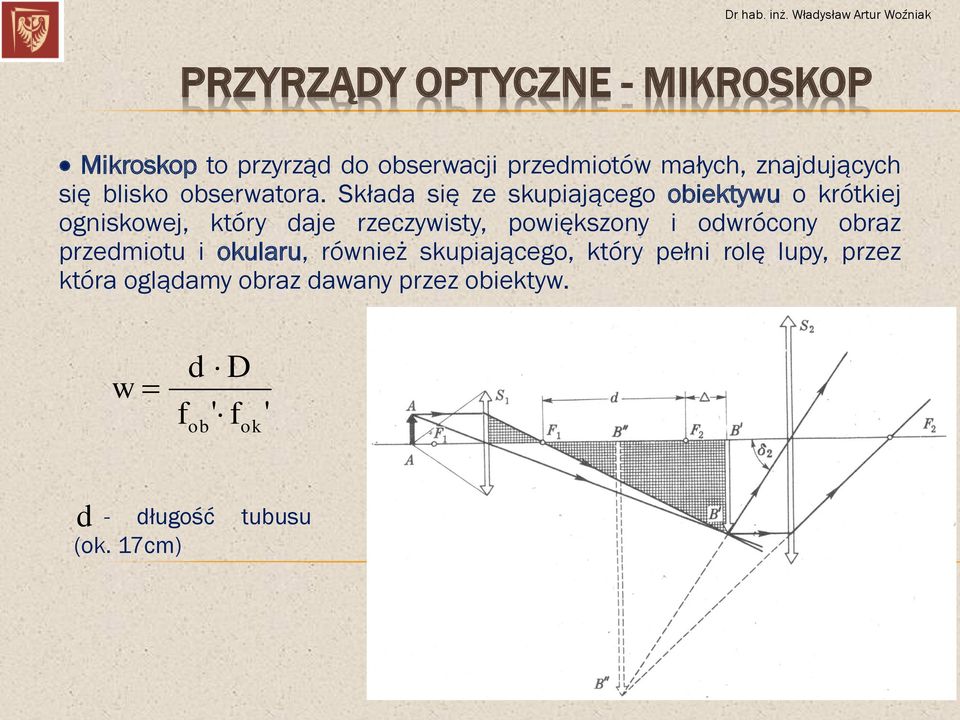 Składa się ze skupiającego obiektywu o krótkiej ogniskowej, który daje rzeczywisty, powiększony i