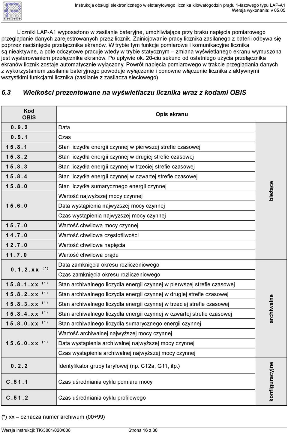 W trybie tym funkcje pomiarowe i komunikacyjne licznika są nieaktywne, a pole odczytowe pracuje wtedy w trybie statycznym zmiana wyświetlanego ekranu wymuszona jest wysterowaniem przełącznika ekranów.