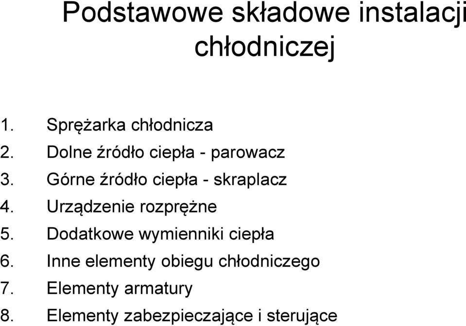 Urządzenie rozprężne 5. Dodatkowe wymienniki ciepła 6.