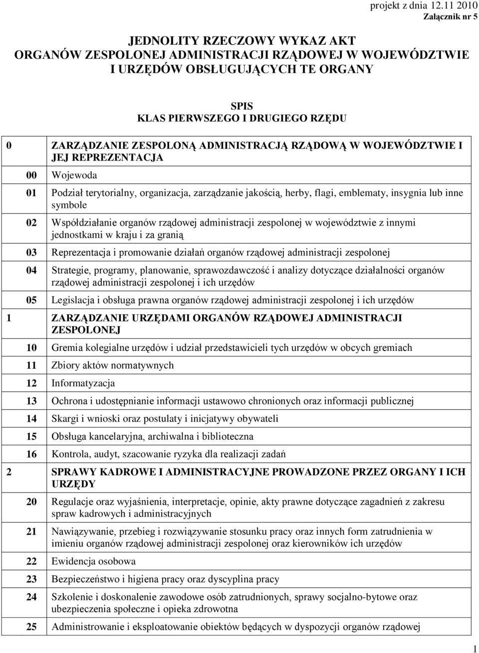 DMINISTRCJĄ RZĄDOWĄ W WOJEWÓDZTWIE I JEJ REPREZENTCJ 00 Wojewoda 01 Podział terytorialny, organizacja, zarządzanie jakością, herby, flagi, emblematy, insygnia lub inne symbole 02 Współdziałanie