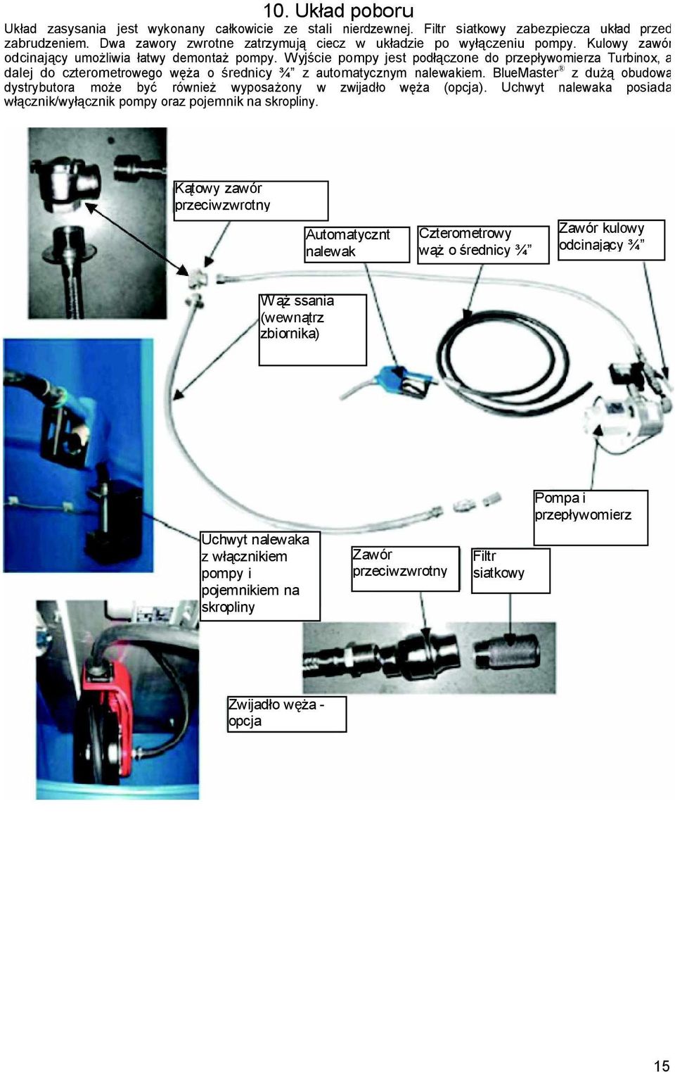 BlueMaster z du obudow dystrybutora mo e by równie wyposa ony w zwijad o a (opcja). Uchwyt nalewaka posiada cznik/wy cznik pompy oraz pojemnik na skropliny.