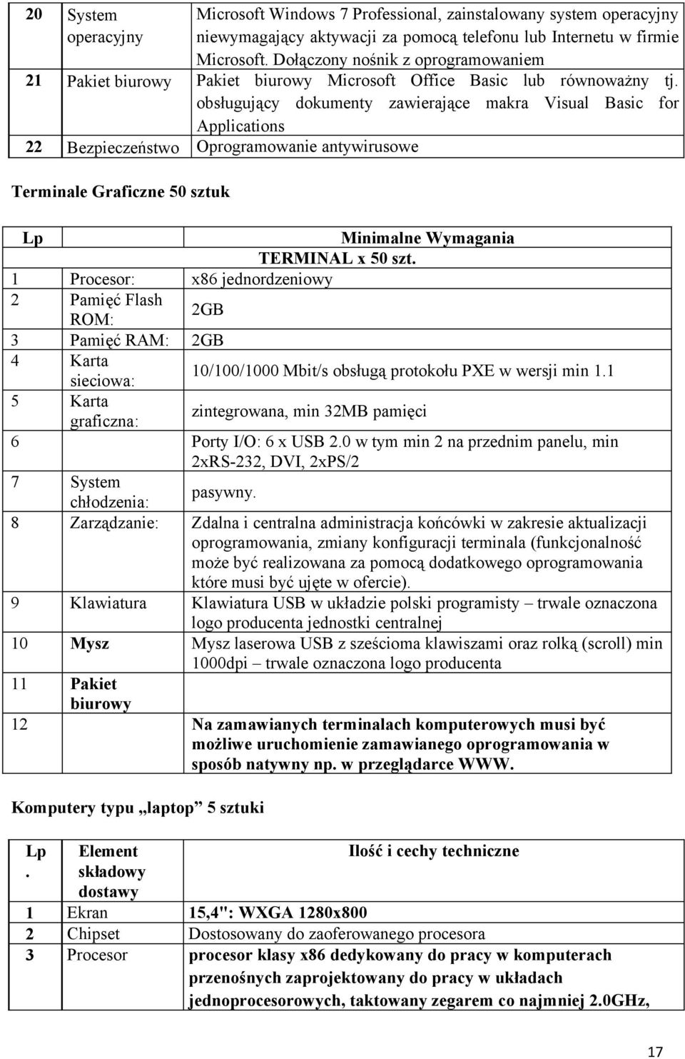 obsługujący dokumenty zawierające makra Visual Basic for Applications 22 Bezpieczeństwo Oprogramowanie antywirusowe Terminale Graficzne 50 sztuk Lp Minimalne Wymagania TERMINAL x 50 szt.